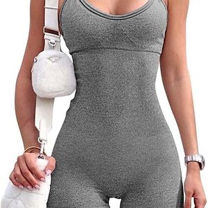 One piece grey spandex workout outfit